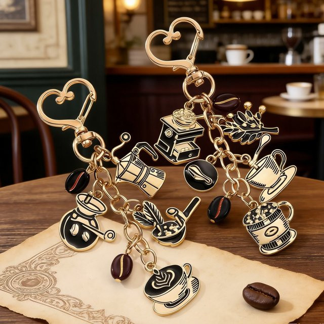 Schlüsselanhänger Emaille, Kaffeebohnen-Maschine, Unisex - Bild 1