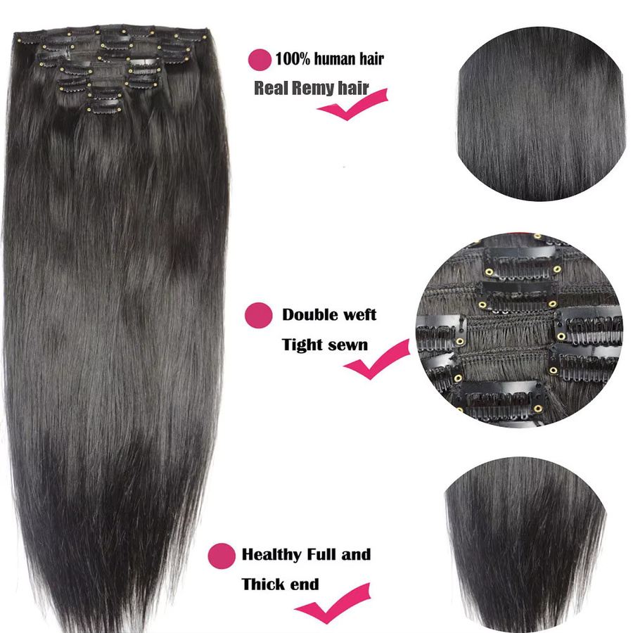 ZZHAIR Echthaarverlängerungen Remy-Haar, 8-teiliges Set, glatt, 120–140 g - Bild 3