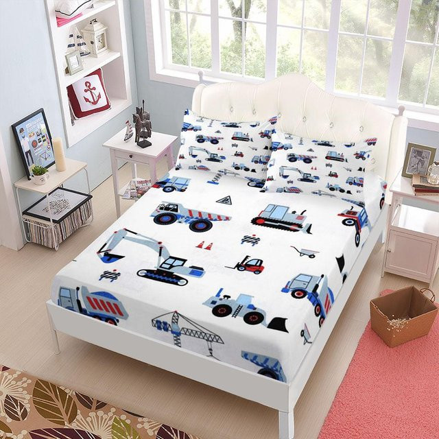 Binchi Fitness Bettwäsche-Set Baustelle und Fahrzeuge für Kinder aus Mikrofaser, Weiß, B/T/H: 90 x 200 x 27 cm - Bild 1