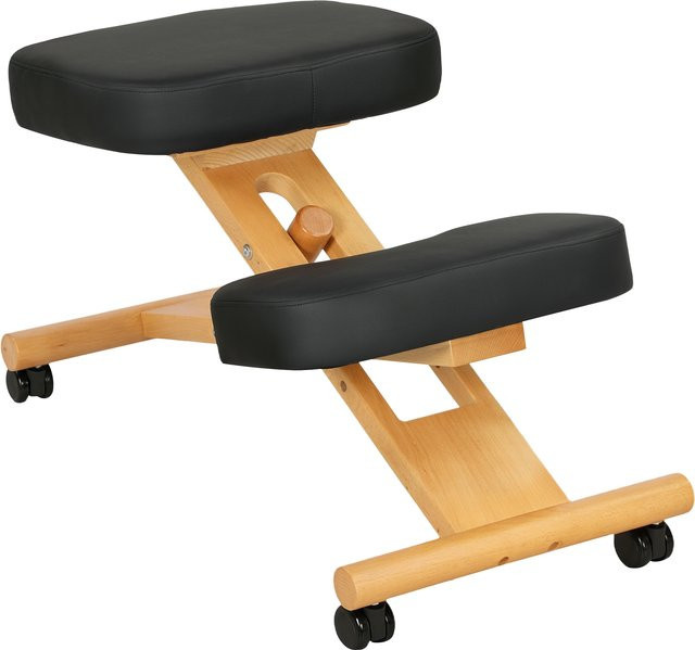 HOMCOM Kniestuhl Ergonomischer Kniehocker mit Rollen aus Holz in Schwarz - Bild 1