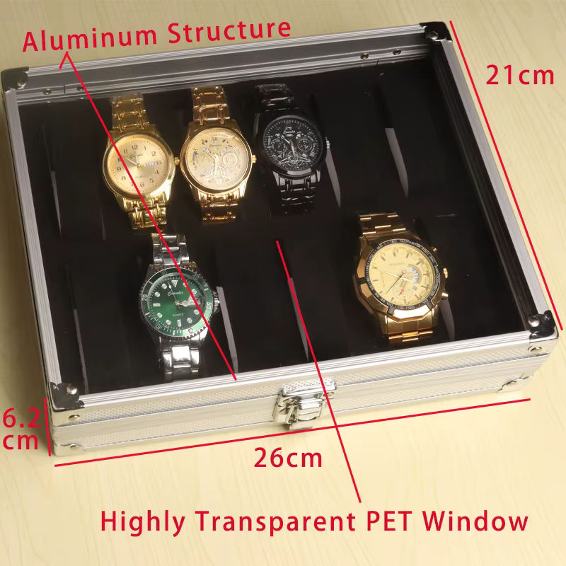LEICTORY Uhrenaufbewahrungsbox, Aluminium, Silber, 12 Fächer, Unisex - Bild 2