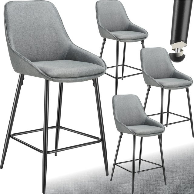 tectake Thekenstuhl Siera 4er Set, gepolstert, Webstoff, Grau Schwarz, B/T/H: 49 x 54 x 100 cm - Bild 1