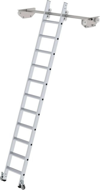PROREGAL Stufen-Regalleiter Fahrbar für Doppelregal, 11 Stufen, Silber - Bild 1