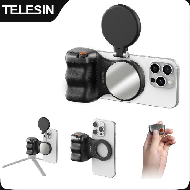 TELESIN Magnetischer Smartphone Hand Grip mit Fernbedienung für iPhone und Android, Schwarz - Bild 1