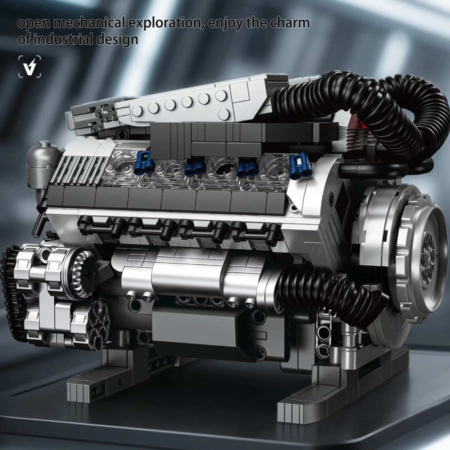 AMAZINGBLOKS V8 Motor Technologie Bausteine Set, 931 Teile, Graues DIY Modellbau-Set für Kinder und Erwachsene ab 14 Jahren - Bild 3