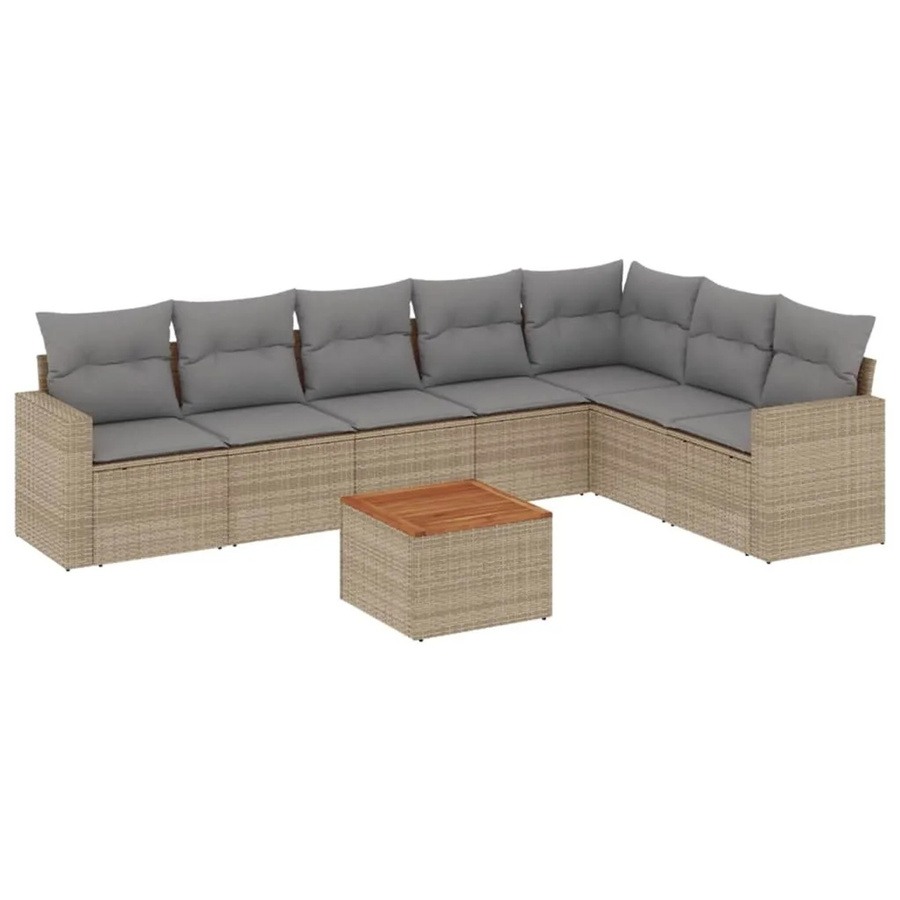 vidaXL 8-teilige Garten-Sofagarnitur in L-Form aus Poly-Rattan und pulverbeschichtetem Stahl mit Kissen in Beige-Grau - Bild 2