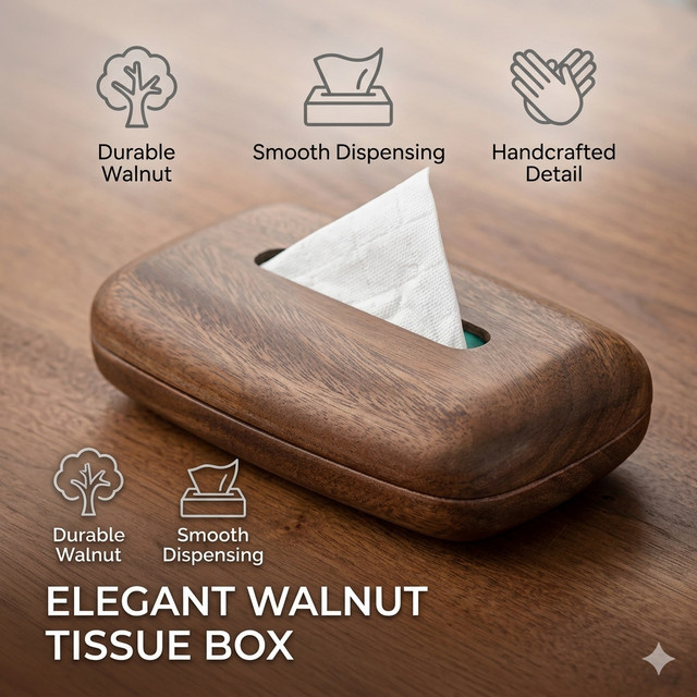XMSJ Taschentuchbox aus Walnussholz in Braun mit polierter Oberfläche und minimalistischem Design - Bild 1