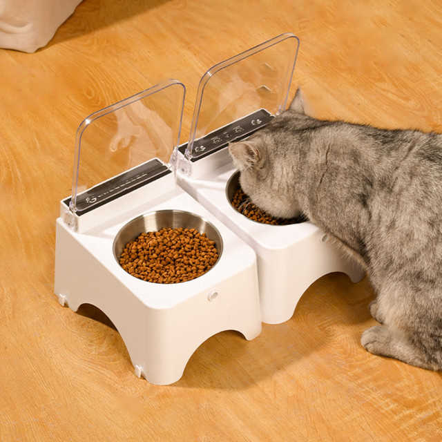 SINGWEDA Smart Katze Schüssel mit Infrarot Sensor und automatischem Deckel, Futterspender für Katzen und Hunde, Silber/Weiß - Bild 1