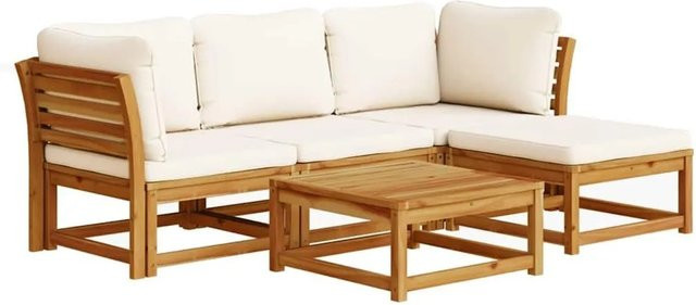 vidaXL 5-teiliges Garten-Lounge-Set aus Akazien-Massivholz mit Kissen in Creme/Beige/Weiß im Latten-Design - Bild 1