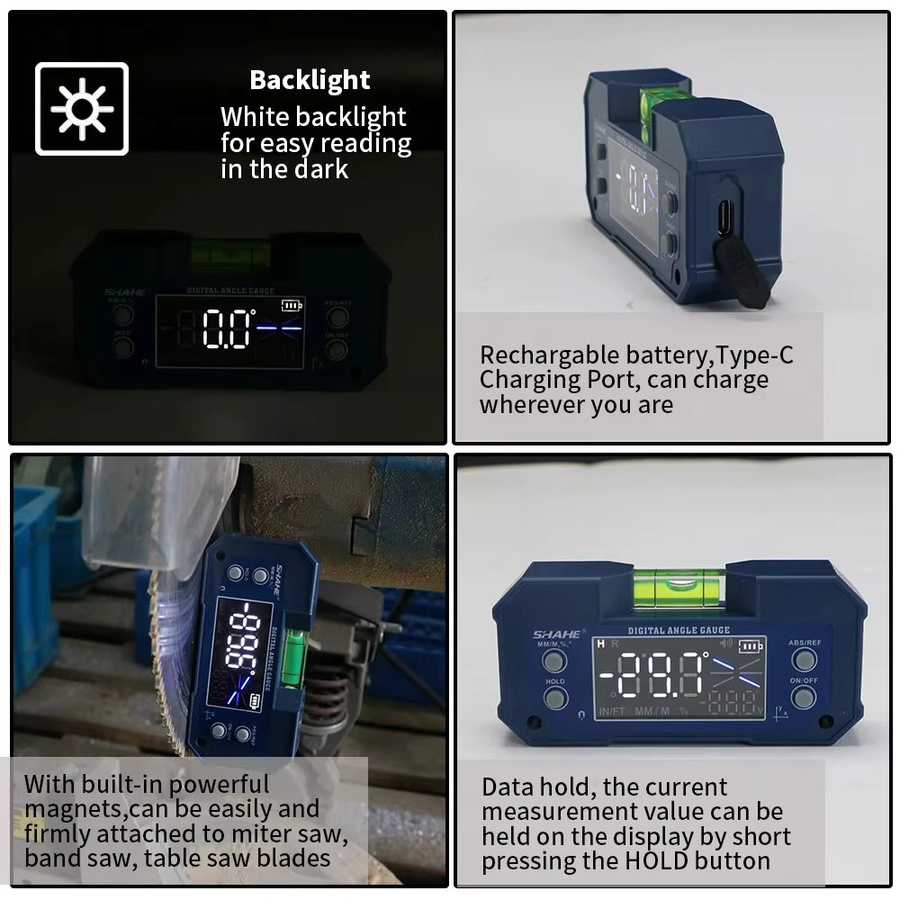 SHAHE MINI Magnetischer digitaler Winkelmesser mit Wasserwaage und Neigungsmesser, wiederaufladbarer zweiachsiger Füllstandsmesser - Bild 4