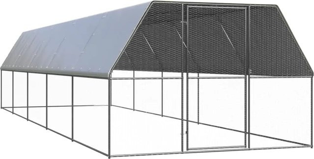vidaXL Außenvoliere für Hühner aus verzinktem Stahl in Silbergrau, B/T/H: 10 x 3 x 2 m - Bild 1