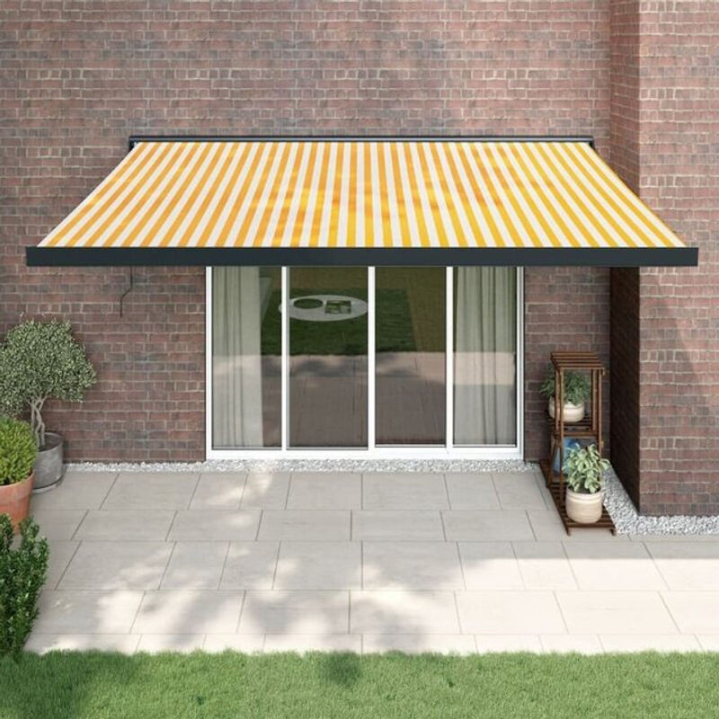 Vidaxl Markise einziehbar aus Stoff und Aluminium in Gelb und Weiß B: 4,5 m, T: 3 m - Bild 1
