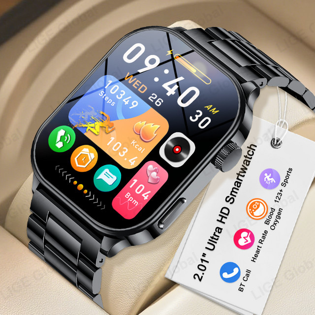 LIGE Smartwatch mit 2,01 Zoll Voll-Touchscreen, Herzfrequenz-Tracker und Bluetooth-Anruffunktion, Schwarz - Bild 1