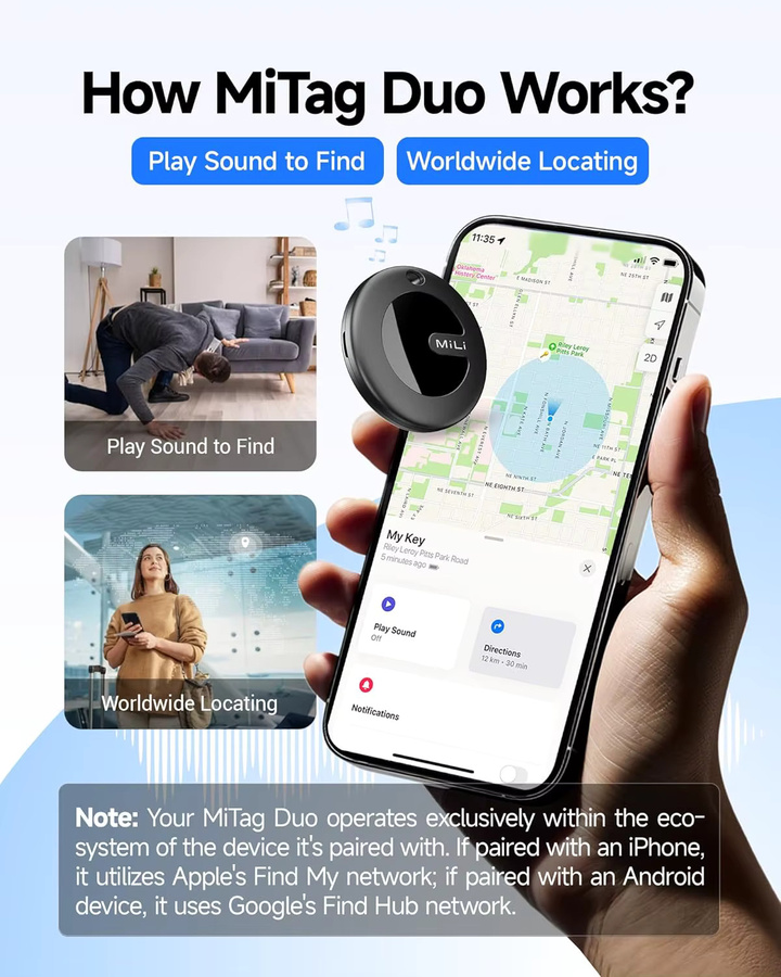 MiTag Duo Smart Tracker Bluetooth Bluetooth-Ortungsgerät in Weiß, kompatibel mit iOS und Google Find My Device App, IP67 wasserdicht - Bild 2