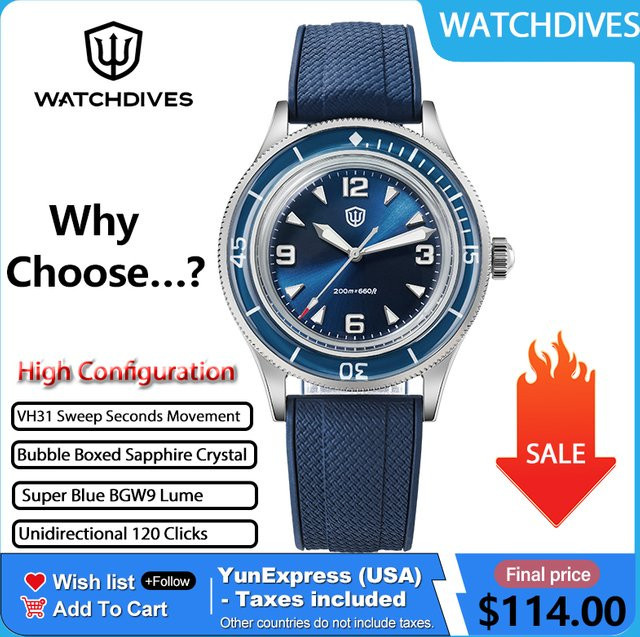 Watchdives Armbanduhr Edelstahl, Quarz, 38 mm, Herren - Bild 1