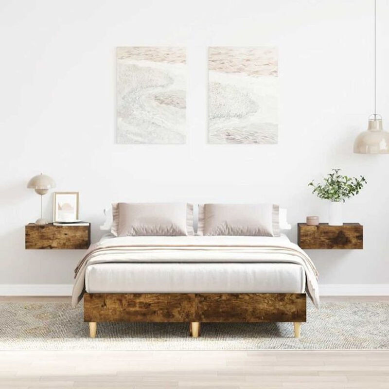Massivholzbett Vidaxl aus Eukalyptus und Holzwerkstoff in Räuchereiche Braun B/T/H: 120 x 200 cm - Bild 1