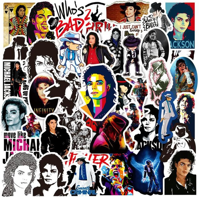 50 Stück Michael Jackson Graffiti Aufkleber in Grau und Multicolour für Laptop, Handy, Wasserflasche und Skateboard - Bild 1