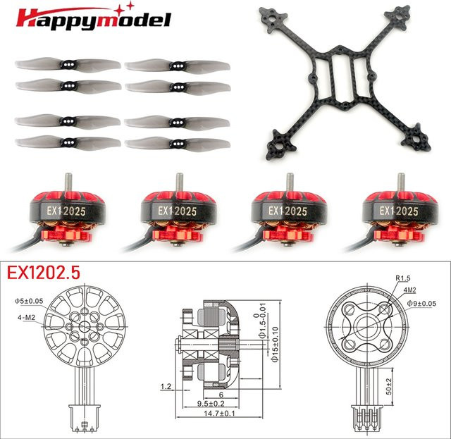 HappyModel EX1202.5 6400KV mit Crux3 115mm Toothpick Rahmen-Kit Gemfan 3018 Propeller Combo, Set / Bundle - Bild 1