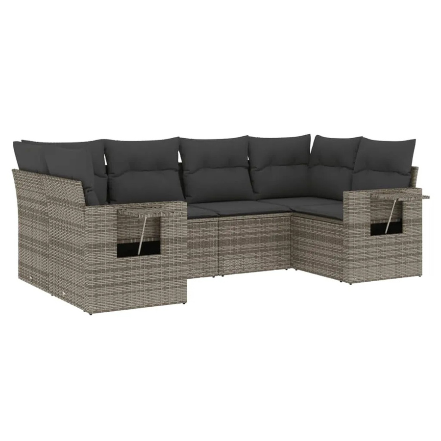 vidaXL 6-teilige Garten-Sofagarnitur aus Poly-Rattan in Grau mit Sitzkissen und Rückenkissen - Bild 2