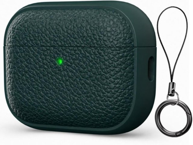 Schutzhülle aus weichem TPU im Lederdesign für Apple AirPods Pro 3, Pro 2 und AirPods 4 inklusive Reinigungsset, Farbe: Grau - Bild 1