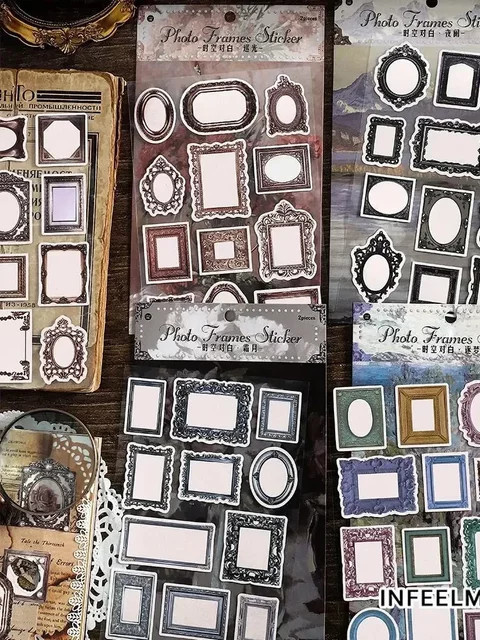 2 Blatt Retro Nachricht Etiketten und Aufkleber mit dekorativen Grenzen für Scrapbooking und Junk Journal, Mehrfarbig - Bild 1
