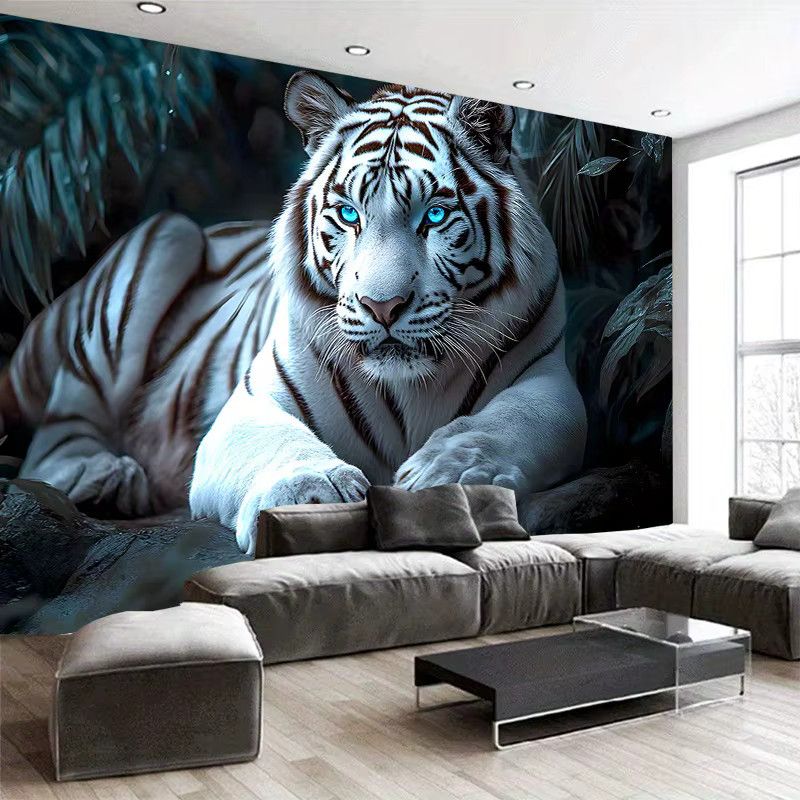 VIKAMA Wandteppich mit weißem Tiger Motiv in Weiß zur Wanddekoration für Wohnzimmer und Schlafzimmer - Bild 3