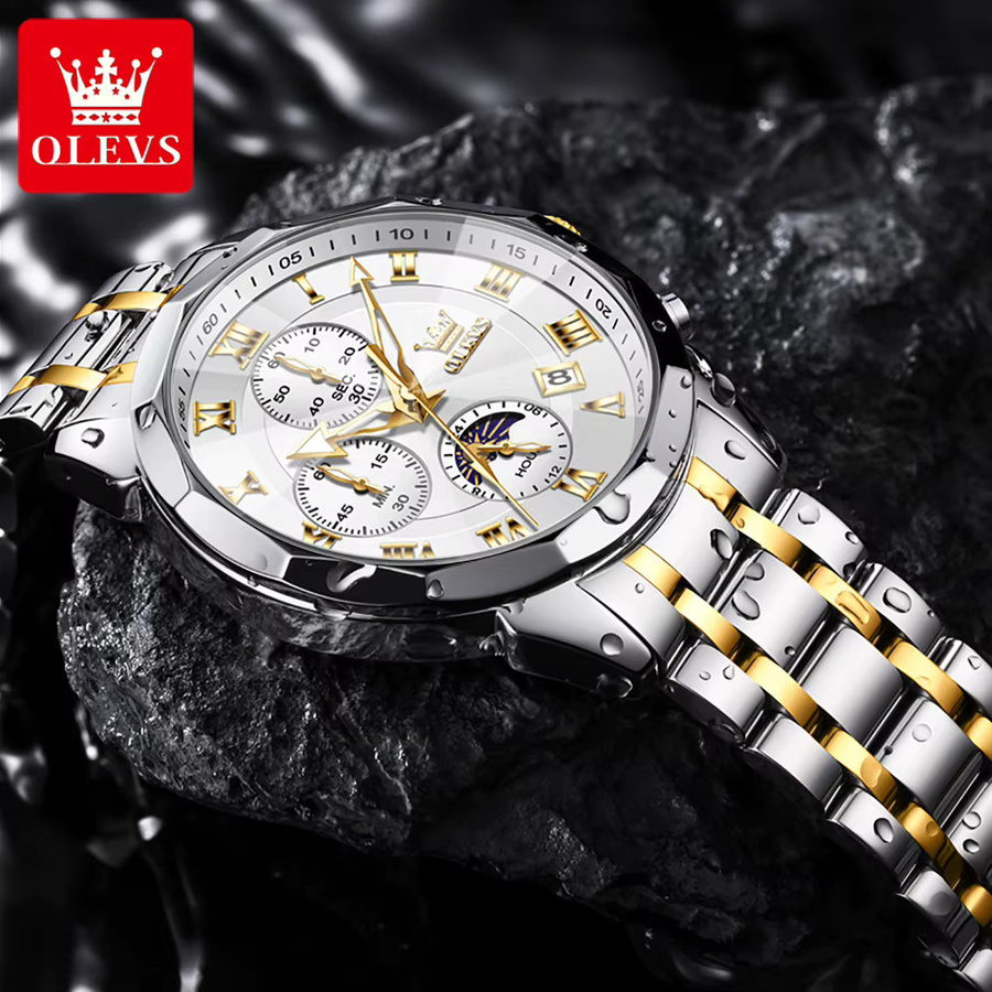 OLEVS Chronograph Armbanduhr, Edelstahl, Quarz, Datum, Herren - Bild 2