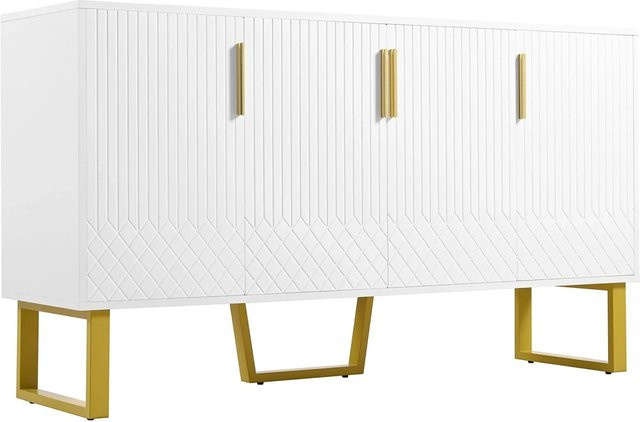 okwish Sideboard in Weiß mit 4 Türen und Metallgriffen für dein Wohnzimmer, B/T/H: 140 x 40 x 80 cm - Bild 1