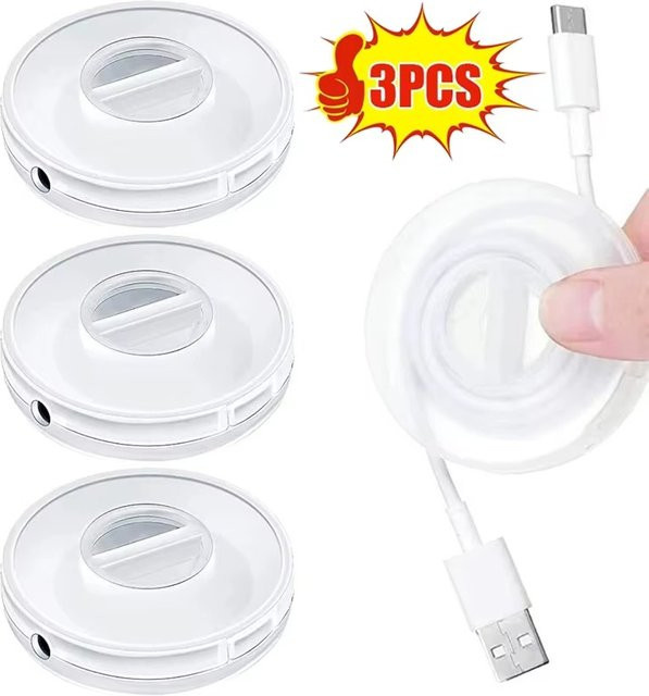 Mrgabwte Set aus 3 Stück Drehbare Runde Draht Wickler Boxen Transparent für Kabel Management und USB Ladegeräte - Bild 1