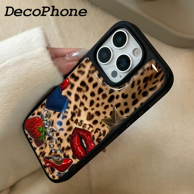 DecoPhone Handyhülle mit Leopardenmuster und Erdbeer-Design aus Epoxy für iPhone 11 bis 16 Pro Max, sturzsicher, Multicolour - Bild 4