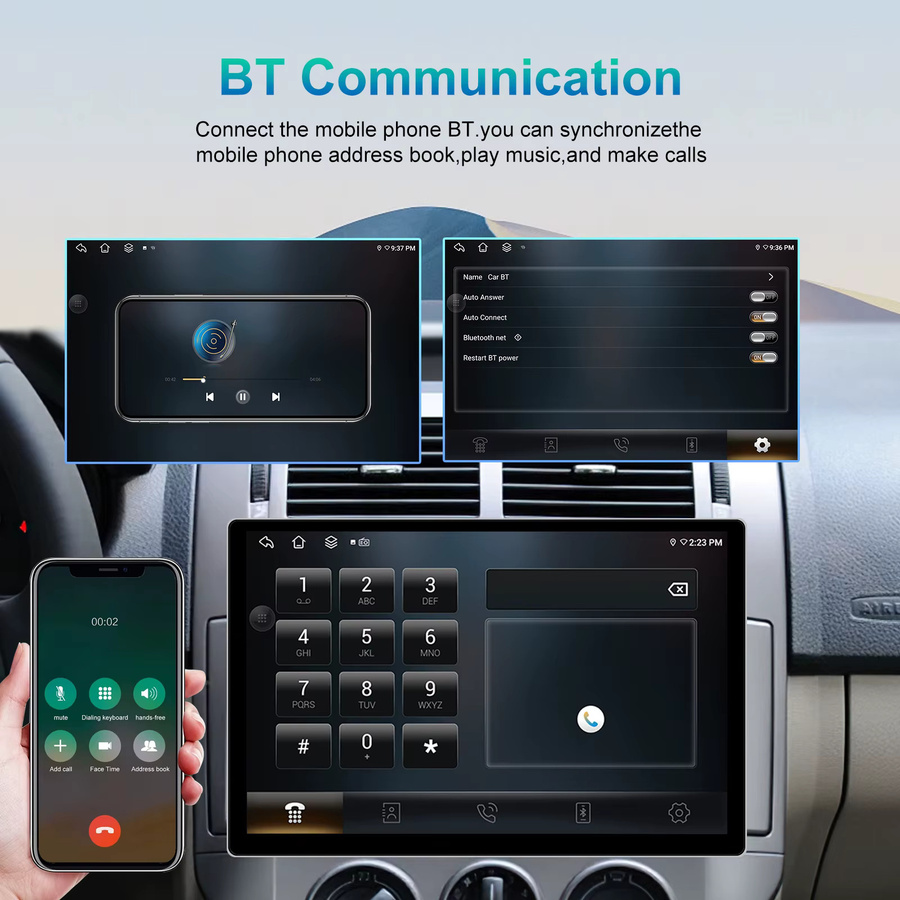 Podofo Android Multimedia Autoradio mit 13,1 Zoll 2K Bildschirm, 8-Kern Prozessor, 4GB RAM, 64GB Speicher, kabelloses CarPlay, Android Auto, GPS, WiFi, Bluetooth, Schwarz - Bild 3