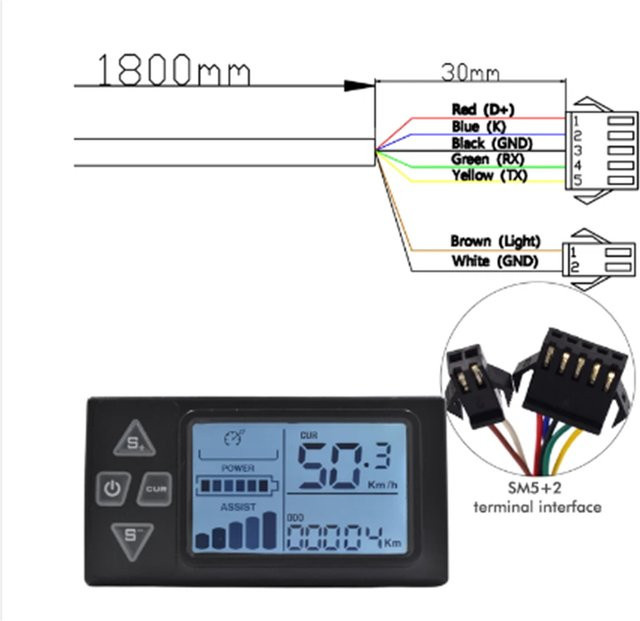 FOCAN S861 LCD-Display für E-Bikes mit 6-poligem Buchsenanschluss auf SM-Stecker, Schwarz - Bild 1