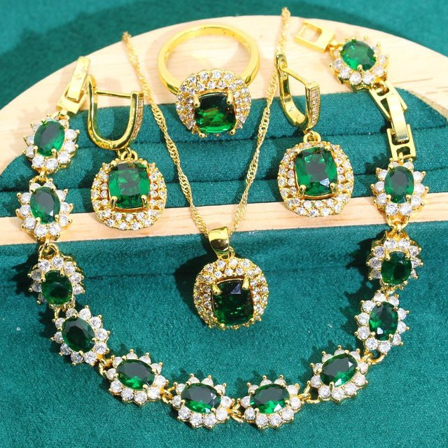 YIRAN Jewelry 5 Schmuckset, Kupfer, Zirkonia, Gold, Unisex - Bild 1