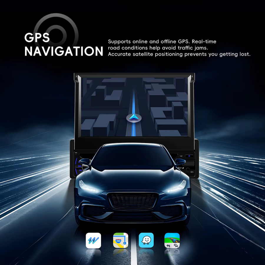 Podofo 1Din Carplay Auto Radio mit Android Auto, GPS Navigation, WLAN, Bluetooth und DSP, Schwarz - Bild 4