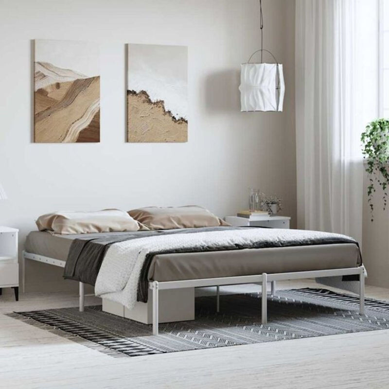 Vidaxl Metallbett in Weiß im klassischen und minimalistischen Design, Breite: 150 cm, Länge: 200 cm - Bild 1
