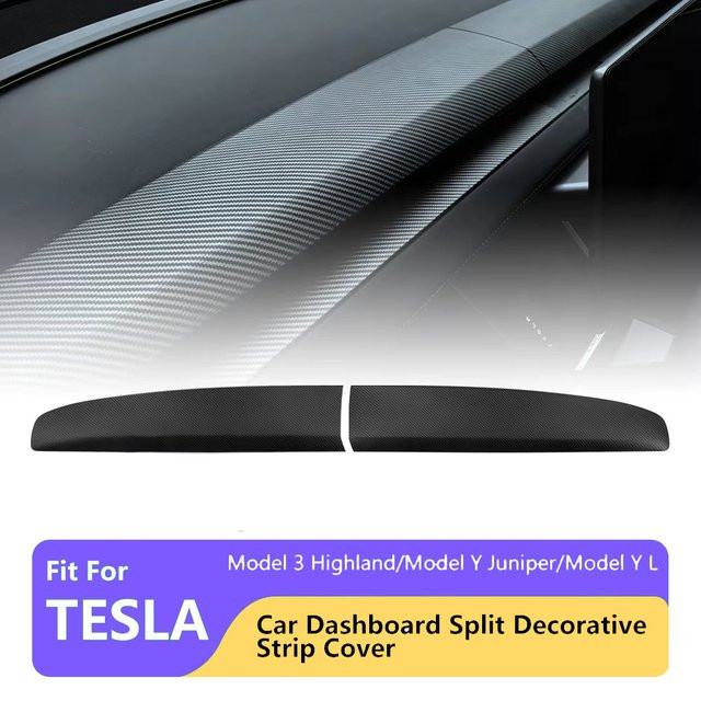 Dashboard Abdeckung für Tesla Modell 3 Highland und Modell Y Juniper 2025, vordere Split Streifen Abdeckung aus ABS, Farbe: Schwarz - Bild 1