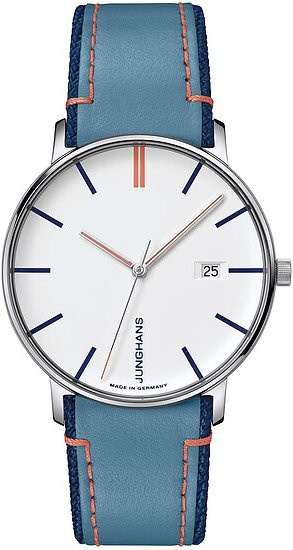 Junghans Armbanduhr Quarz, Edelstahl, Leder, Weiß, Herren - Bild 1