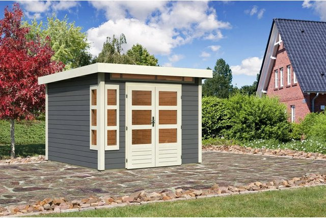 Karibu Holz-Gartenhaus Kastberg mit Flachdach in Terragrau, B/T: 270 x 270 cm - Bild 1