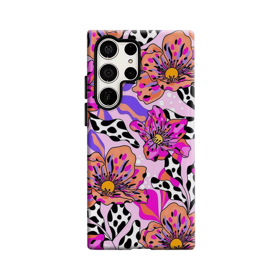 Stoßfeste Doppelschicht Handyhülle im Pop-Art Blumen-Leoparden-Design für Samsung Galaxy S25 Ultra, S24, S23 Ultra und S23 Plus, Multicolor - Bild 6