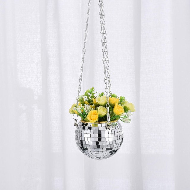 Fishine Discokugel Blumentopf in Silber als hängendes Pflanzgefäß - Bild 1