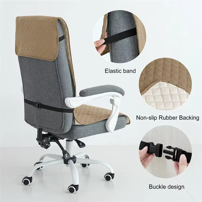 WANERQU Bürostuhlauflage mit Armlehnenschutz in Beige, rutschfest und mit elastischem Band für Chefsessel und Computerstühle - Bild 3