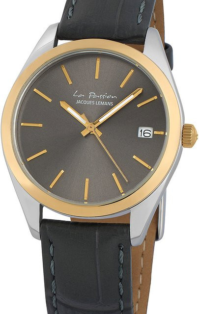 Jacques Lemans Damenuhr, Quarz, Edelstahl, Leder, 34 mm, 10 ATM - Bild 1