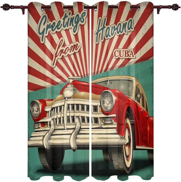 Route 66 Küchenvorhang mit Biercafé-Logo und Retro-Auto-Design, mehrfarbig, B: 135 cm, H: 165 cm - Bild 1