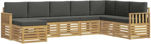 vidaXL Outdoor-Sofagarnitur 8-teilig in L-Form aus Akazienholz mit Polstern in Anthrazit und Weiß - Bild 1