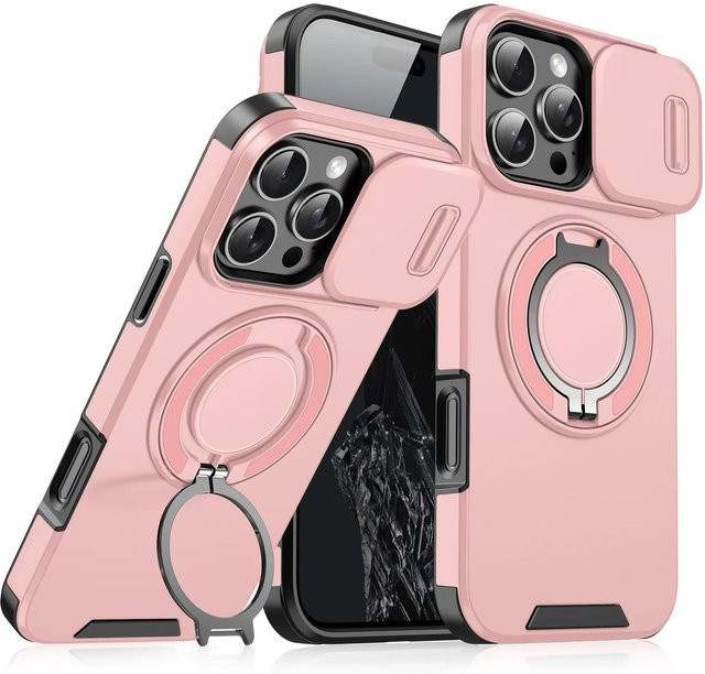 Robuste Schutzhülle mit magnetischer Halterung und Slide-Kamera-Schutz für Apple iPhone 11 bis 16 Pro Max Plus in Rosa - Bild 1