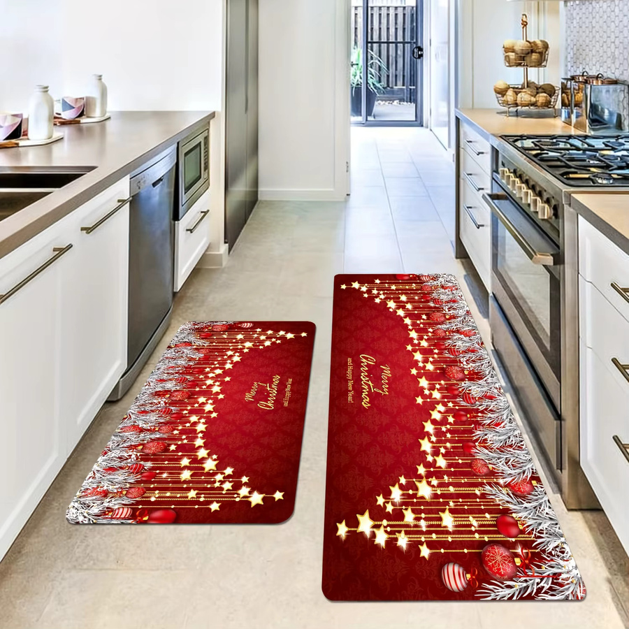 VIKAMA Weihnachtsküchenteppich mit Goldstern und Kugeln in Rot-Gold für Küche, Eingang oder Wohnzimmer - Bild 4