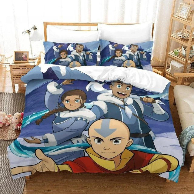 Bettwäsche-Set Cartoon Avatar Airbender mit Bettbezug und Kissenbezug in Blau, B/B: 155 x 220 cm - Bild 1