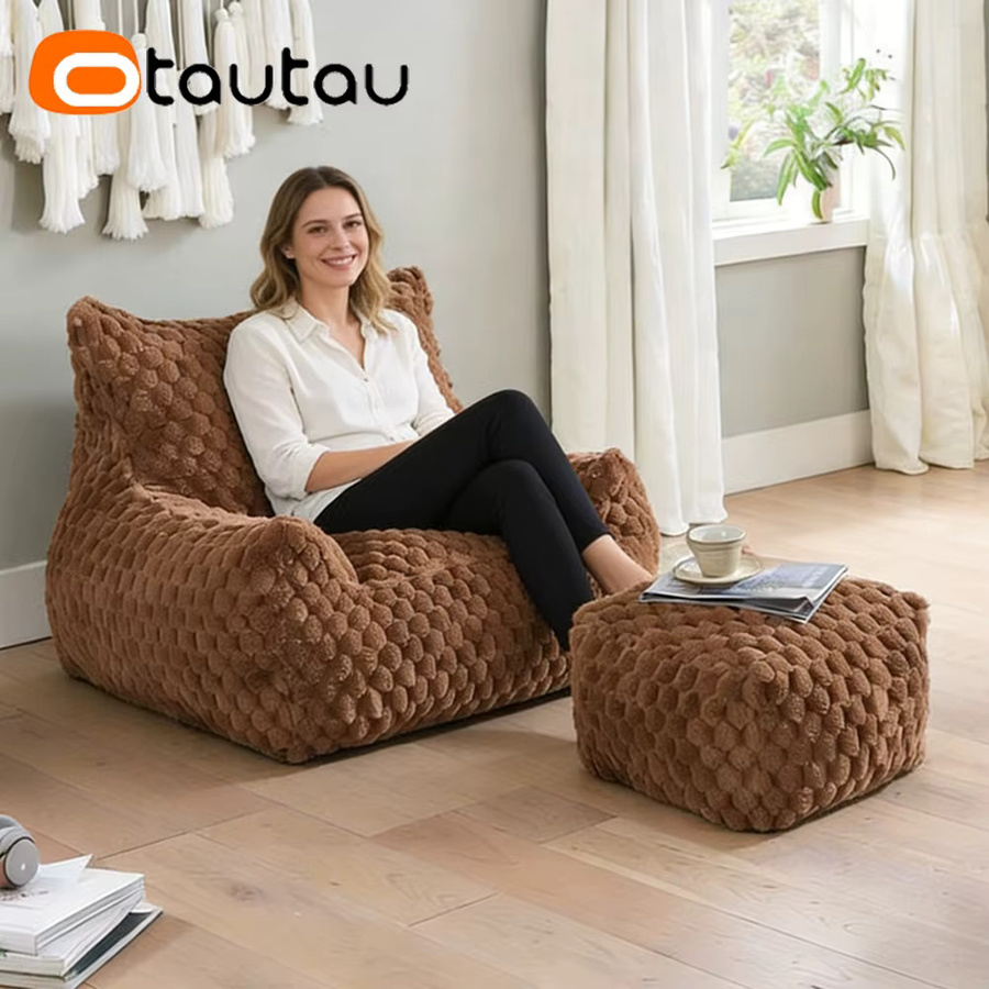 OTAUTAU Flauschiger Sitzsackbezug aus Kunstfell in Braun für Pouf-Sessel - Bild 4