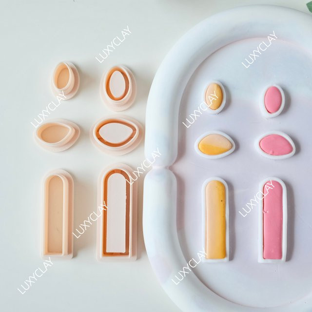 6er-Set Boho Ohrringausstecher aus Kunststoff für organische geometrische Ton-Schmuckherstellung mit ovalen und langen gewölbten geprägten Formen - Bild 1