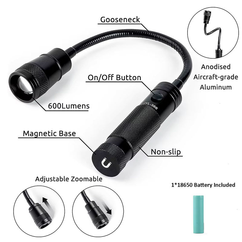 CHIN TORCH LED-Arbeitsleuchte in Schwarz mit Magnetfuß und flexiblem Schwanenhals aus Aluminium - Bild 2